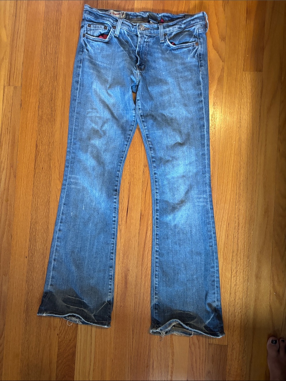Red Engine Mid-Blue Flare Jeans - Wide Leg Denim